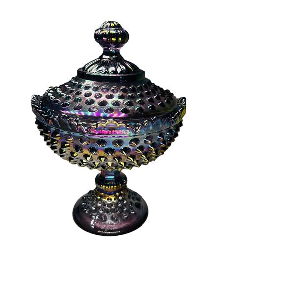 Fenton Candy Dish/BowlVintage Amethyst Hobnail Carnival Iridescent Purple Glass - Picture 7 of 8